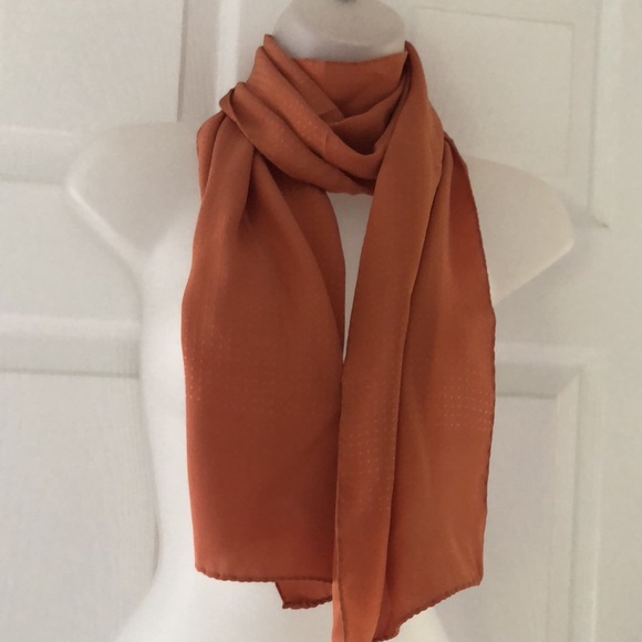 Gorgeous  Oblong Long Scarf 100% Silk, made in Italy. Marigold Orange - Picture 5 of 11